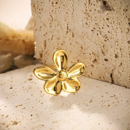 Wholesale Jewelry IG Style Vacation French Style Flower 304 Stainless Steel 18K Gold Plated Open Rings