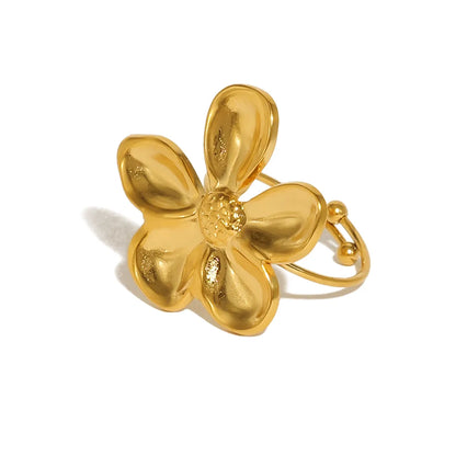 Wholesale Jewelry IG Style Vacation French Style Flower 304 Stainless Steel 18K Gold Plated Open Rings