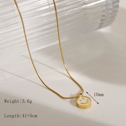 Wholesale Jewelry IG Style Vacation Simple Style Heart Shape Smiley Face Feather 304 Stainless Steel Acrylic 18K Gold Plated Inlay Pendant Necklace