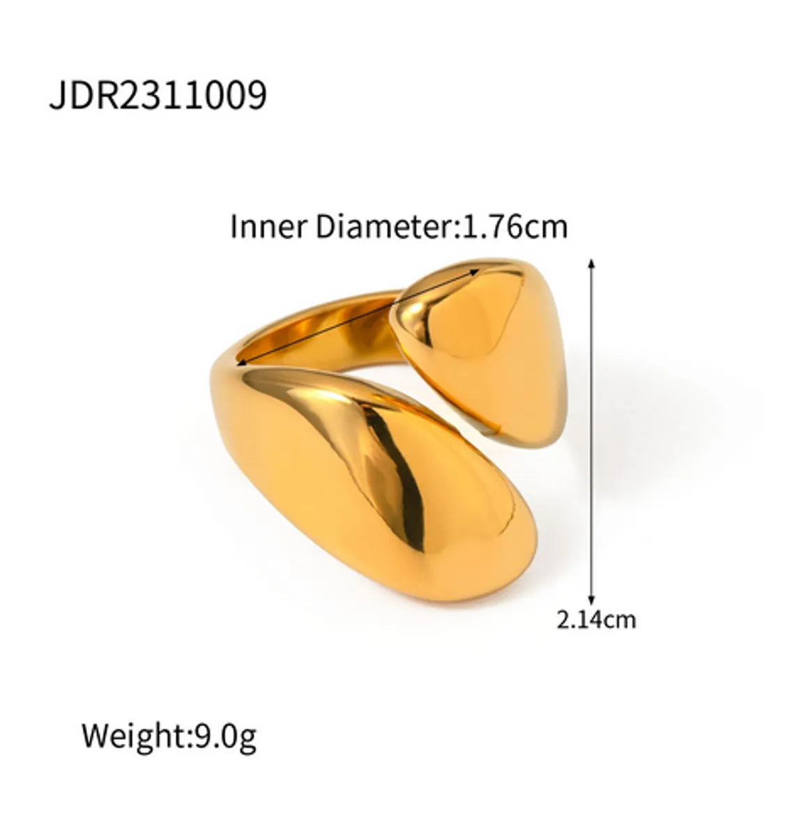 Wholesale Jewelry IG Style Vacation Simple Style Water Droplets Solid Color 316 Stainless Steel  18K Gold Plated Asymmetrical Open Rings Rings