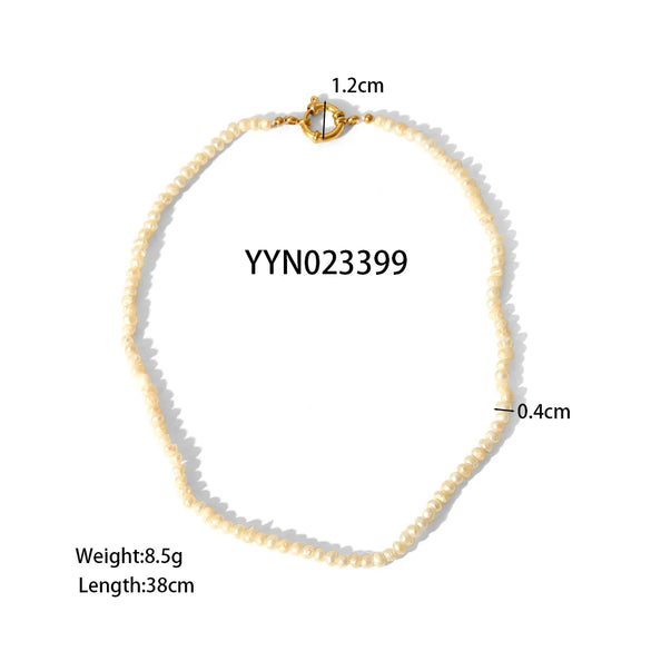 Wholesale Jewelry IG Style Vintage Style Necklace 201 Stainless Steel Freshwater Pearl 18K Gold Plated Beaded Necklace