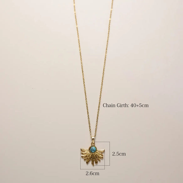 Wholesale Jewelry IG Style Vintage Style Sun Sector Moon 304 Stainless Steel Natural Stone 18K Gold Plated Inlay Pendant Necklace
