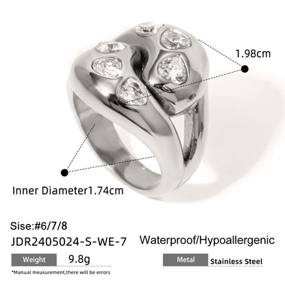 Wholesale Jewelry IG Style Water Droplets Heart Shape 316 Stainless Steel  Zircon Inlay Rings