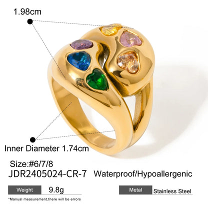 Wholesale Jewelry IG Style Water Droplets Heart Shape 316 Stainless Steel  Zircon Inlay Rings