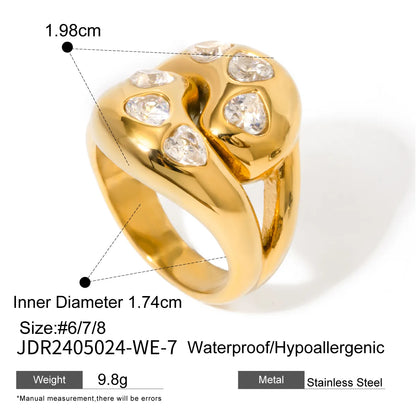 Wholesale Jewelry IG Style Water Droplets Heart Shape 316 Stainless Steel  Zircon Inlay Rings