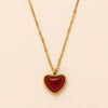 Wholesale Jewelry Imitation Natural Stone Red Agate Heartshaped Pendant Necklace Earrings Titanium Steel Electroplated 18K Gold
