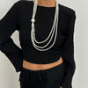 Wholesale Jewelry Imitation Pearl Beaded Geometric Exaggerated Handmade Multilayer Long Necklace For Women