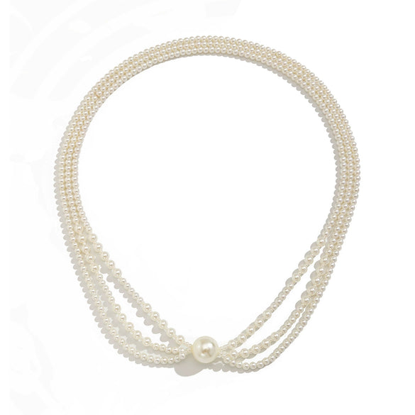 Wholesale Jewelry Imitation Pearl Beaded Geometric Exaggerated Handmade Multilayer Long Necklace For Women