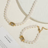 Wholesale Jewelry Imitation Pearl Brass U Shape Letter Number Text Style Seiko Women's Necklace And Bracelet Set