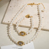 Wholesale Jewelry Imitation Pearl Brass U Shape Letter Number Text Style Seiko Women's Necklace And Bracelet Set