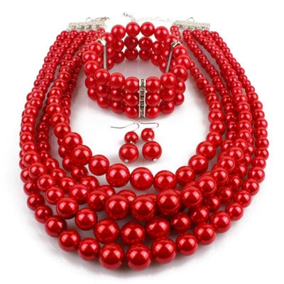 Wholesale Jewelry Imitation Pearl Geometric Style Beaded Threepiece Set With Snake Bone Chain And Baking Varnish Process