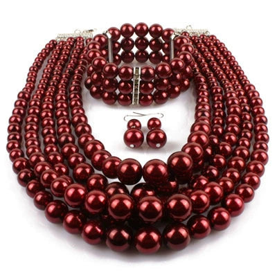 Wholesale Jewelry Imitation Pearl Geometric Style Beaded Threepiece Set With Snake Bone Chain And Baking Varnish Process