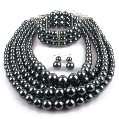 Wholesale Jewelry Imitation Pearl Geometric Style Beaded Threepiece Set With Snake Bone Chain And Baking Varnish Process