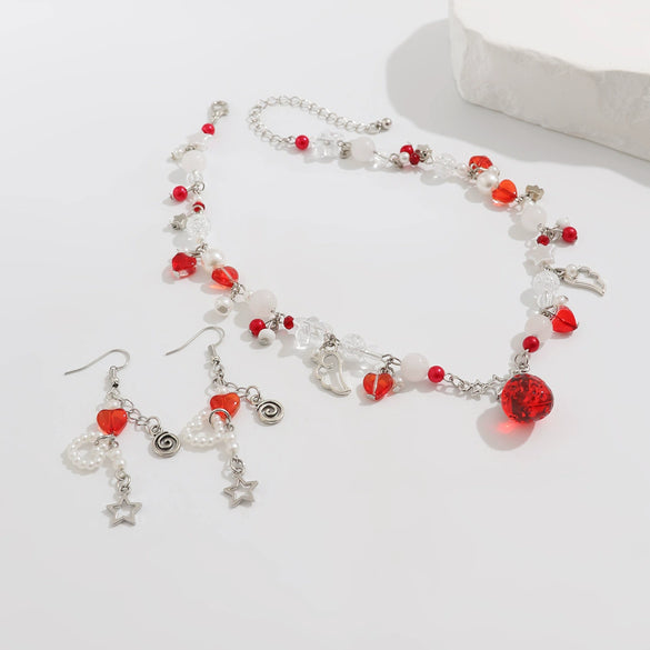 Wholesale Jewelry Imitation Pearl Heartshaped Geometric Electroplated Necklace For Women
