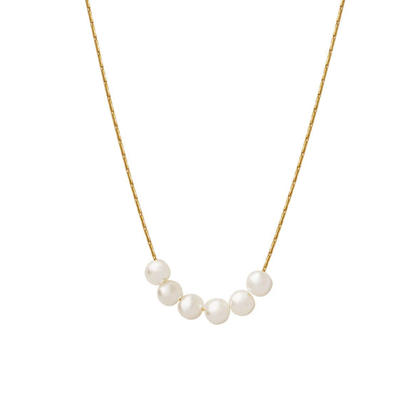 Wholesale Jewelry Imitation Pearl Round Beaded Pendant 316L Stainless Steel Gold Plated Square Chain Geometric Style