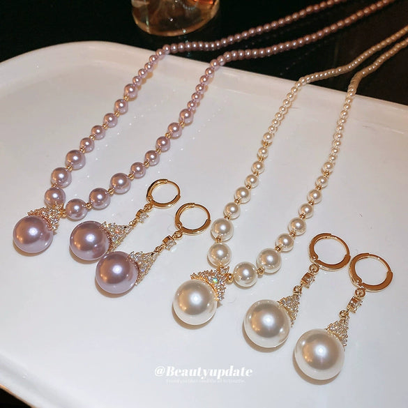 Wholesale Jewelry Imitation Pearls Zircon Electroplated Geometric Cross Crown Roman Numerals Earrings And Necklaces For Women