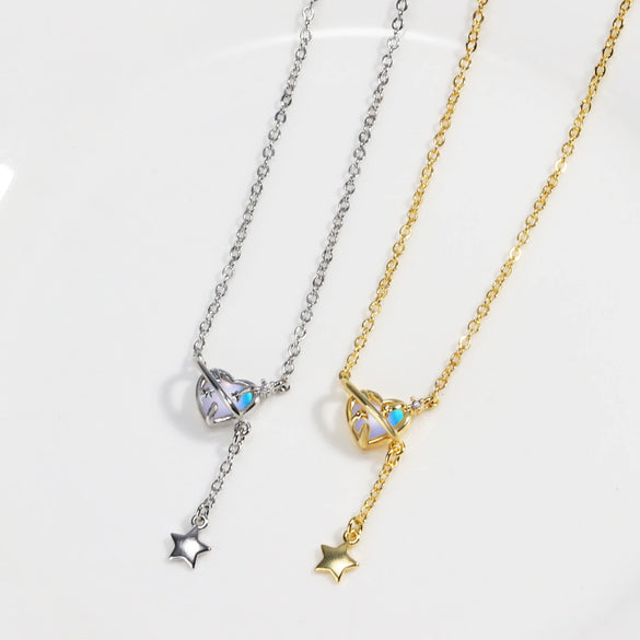Wholesale Jewelry Ins Cold Style Light Luxury Star Tassel Love Moon Planet Copper Necklace With Zirconia And O Chain