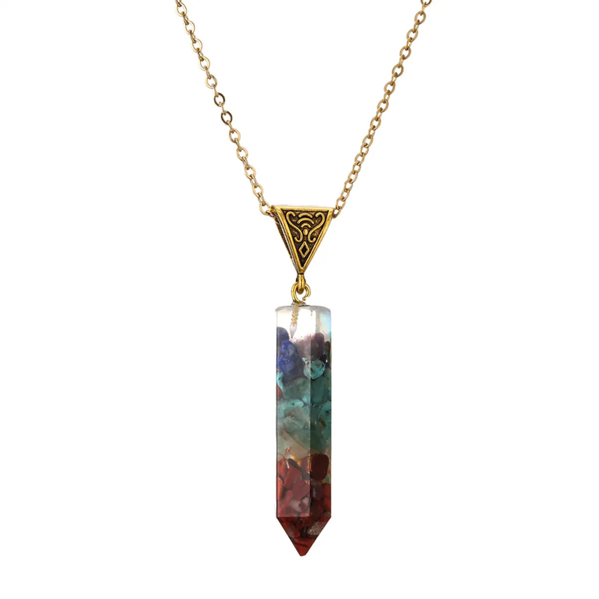 Wholesale Jewelry Ins Style Casual Multicolor Rectangle Stainless Steel Natural Stone Resin Pendant Necklace Long Necklace