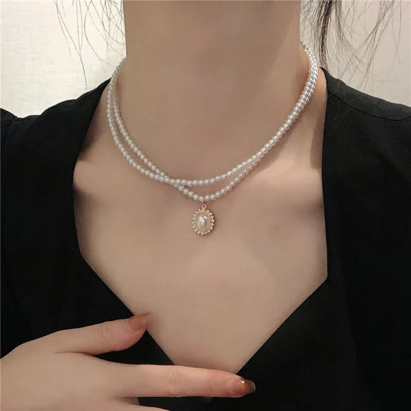 Wholesale Jewelry Ins Style Elegant Heart Shape Flower Bow Knot Imitation Pearl Alloy Necklace
