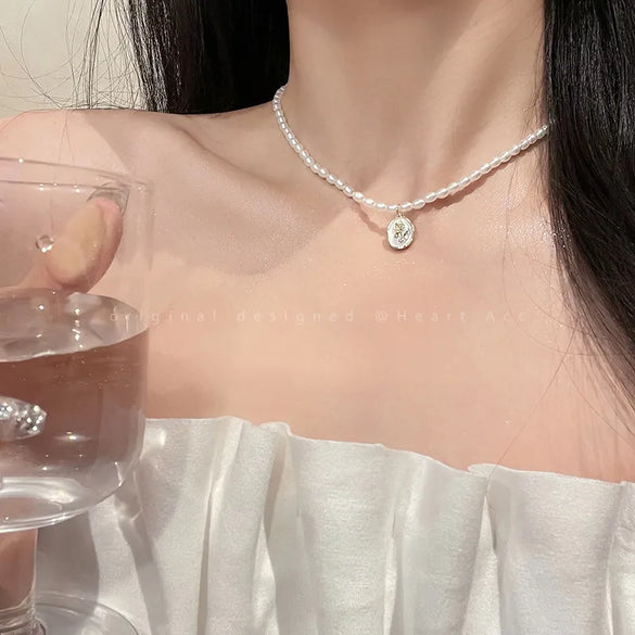 Wholesale Jewelry Ins Style Elegant Heart Shape Flower Bow Knot Imitation Pearl Alloy Necklace