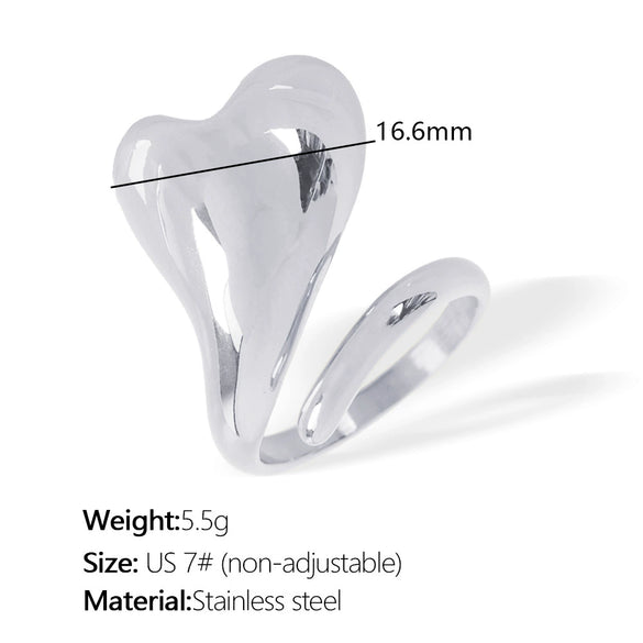 Wholesale Jewelry Ins Style Heart Shape 316L Stainless Steel Ring With Electroplating For Women