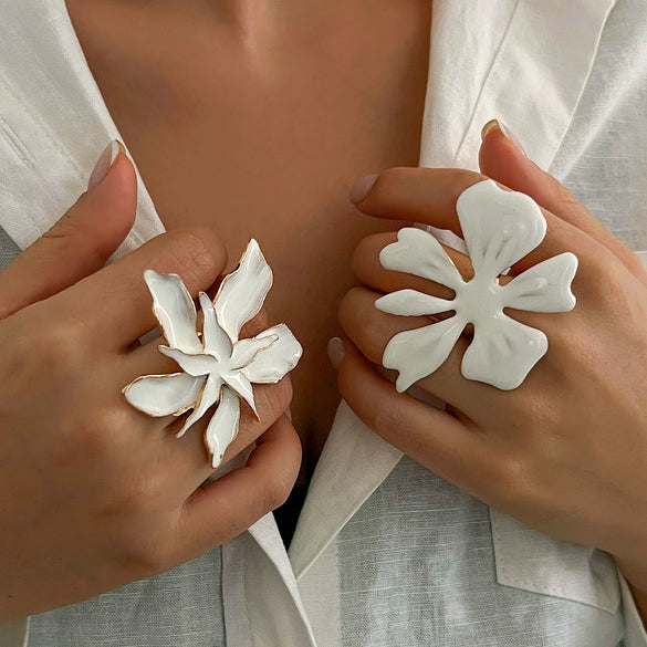 Wholesale Jewelry Ins Style Iron Dripping Oil Geometric Fivepetal Flower And Starfish Ring Electroplated