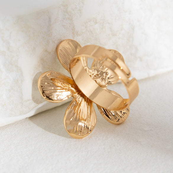 Wholesale Jewelry Ins Style Iron Dripping Oil Geometric Fivepetal Flower And Starfish Ring Electroplated
