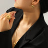 Wholesale Jewelry Ins Style Minimalist Geometric Stainless Steel Electroplated Pendant Necklace And Earrings And Ring For Women