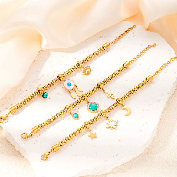 Wholesale Jewelry Ins Style Titanium Steel Geometric Devil's Eye Turquoise Bracelet With Electroplating For Women