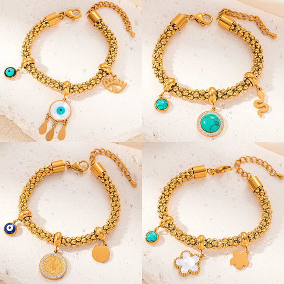 Wholesale Jewelry Ins Style Titanium Steel Geometric Devil's Eye Turquoise Bracelet With Electroplating For Women