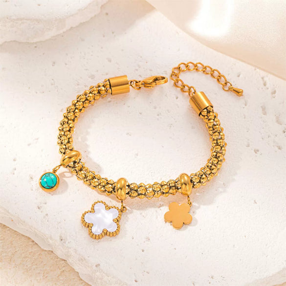 Wholesale Jewelry Ins Style Titanium Steel Geometric Devil's Eye Turquoise Bracelet With Electroplating For Women
