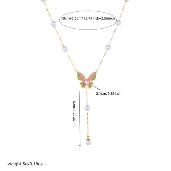 Wholesale Jewelry Insect Pattern Stainless Steel Long Tassel Necklace For Women With Electroplating