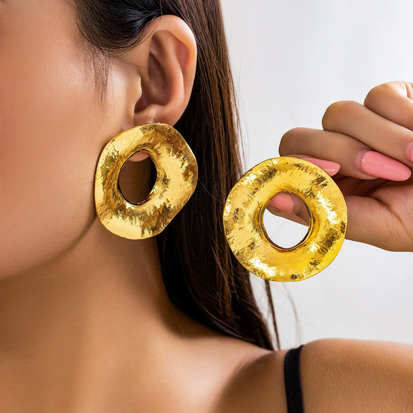 Wholesale Jewelry Iron Geometric Ushape Exaggerated Irregular Metal Earrings Electroplated For Women