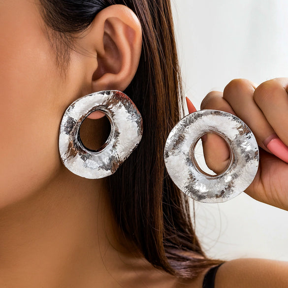 Wholesale Jewelry Iron Geometric Ushape Exaggerated Irregular Metal Earrings Electroplated For Women