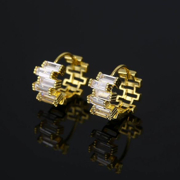 Wholesale Jewelry Irregular Zircon Ear Buckle Earrings Environmental Protection Copper Geometric Style