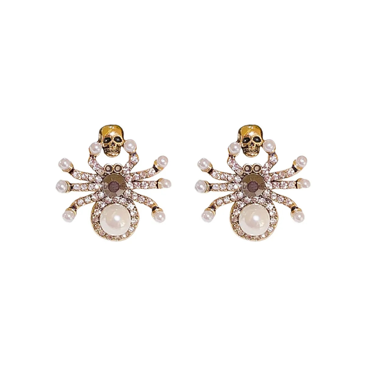 Wholesale Jewelry Korean Style Skull Alloy Rhinestones Gold Plated Plating Inlay Ear Studs