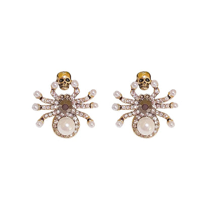 Wholesale Jewelry Korean Style Skull Alloy Rhinestones Gold Plated Plating Inlay Ear Studs