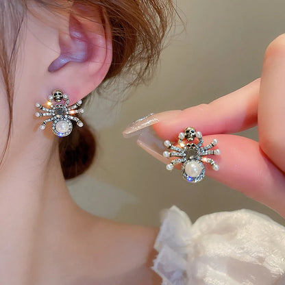 Wholesale Jewelry Korean Style Skull Alloy Rhinestones Gold Plated Plating Inlay Ear Studs