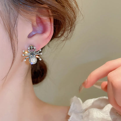 Wholesale Jewelry Korean Style Skull Alloy Rhinestones Gold Plated Plating Inlay Ear Studs