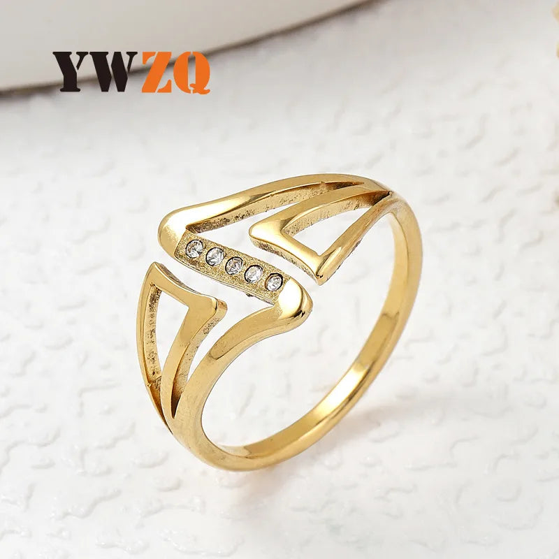 Wholesale Jewelry Lady Geometric 201 Stainless Steel Diamond Inlay Rings