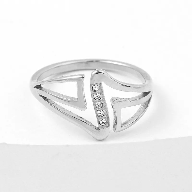 Wholesale Jewelry Lady Geometric 201 Stainless Steel Diamond Inlay Rings