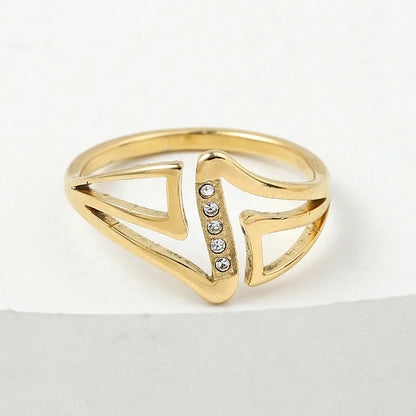 Wholesale Jewelry Lady Geometric 201 Stainless Steel Diamond Inlay Rings