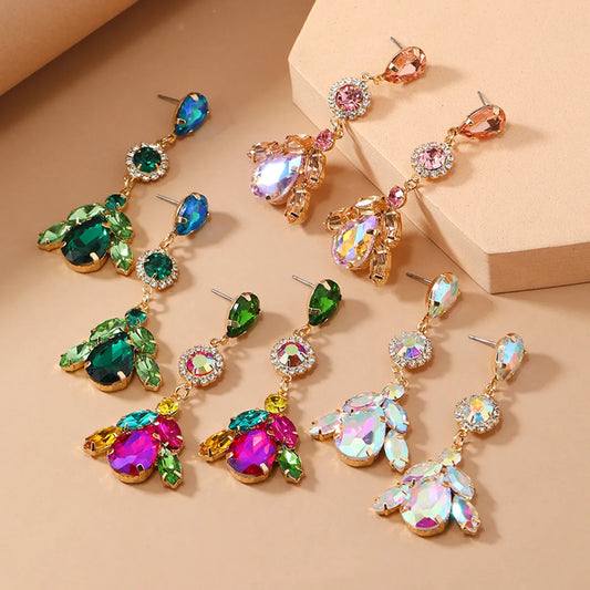 Wholesale Jewelry Lady Geometric Alloy Artificial Diamond Inlay Drop Earrings