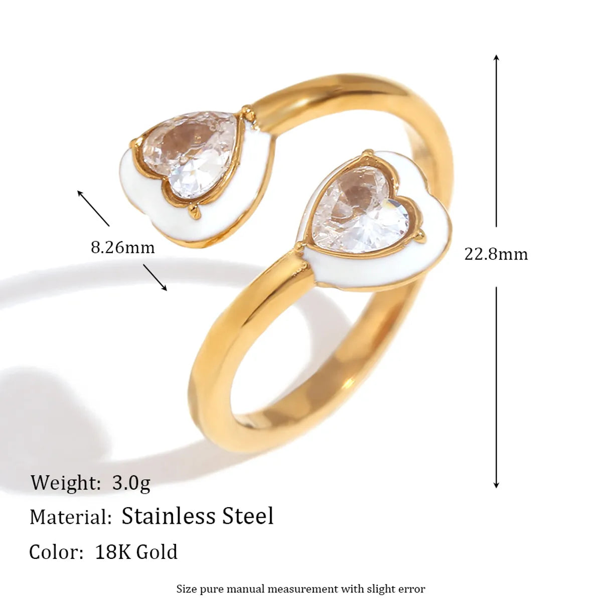 Wholesale Jewelry Lady Heart Shape 304 Stainless Steel Enamel Plating Open Rings