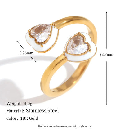 Wholesale Jewelry Lady Heart Shape 304 Stainless Steel Enamel Plating Open Rings