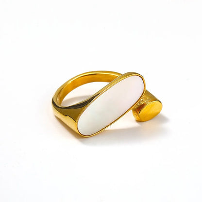 Wholesale Jewelry Lady Novelty Streetwear Geometric Rectangle 304 Stainless Steel Shell 18K Gold Plated Inlay Open Rings