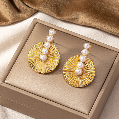 1 Pair Lady Round Plating Inlay Alloy Artificial Pearls 14k Gold Plated Ear Studs