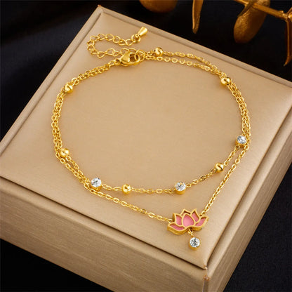 Wholesale Jewelry Lady Star Heart Shape Titanium Steel Zircon Inlay Anklet