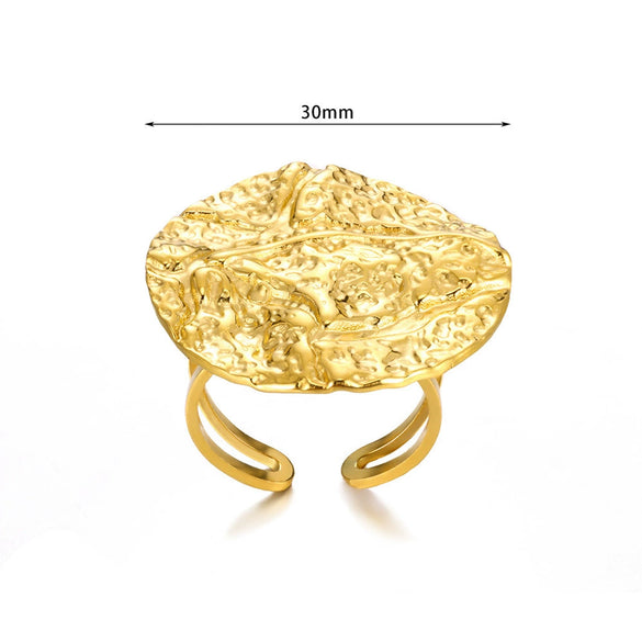 Wholesale Jewelry Lava Pleated Hammer Pattern Stainless Steel Ring With Geometric Wave Design And Electroplating Treatment Unisex