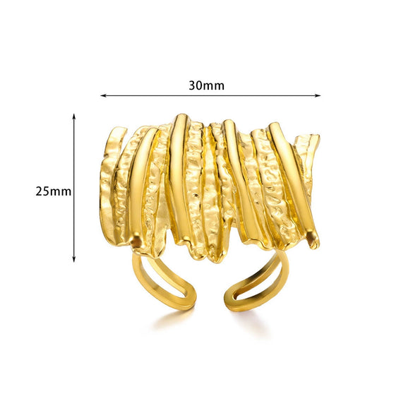 Wholesale Jewelry Lava Pleated Hammer Pattern Stainless Steel Ring With Geometric Wave Design And Electroplating Treatment Unisex